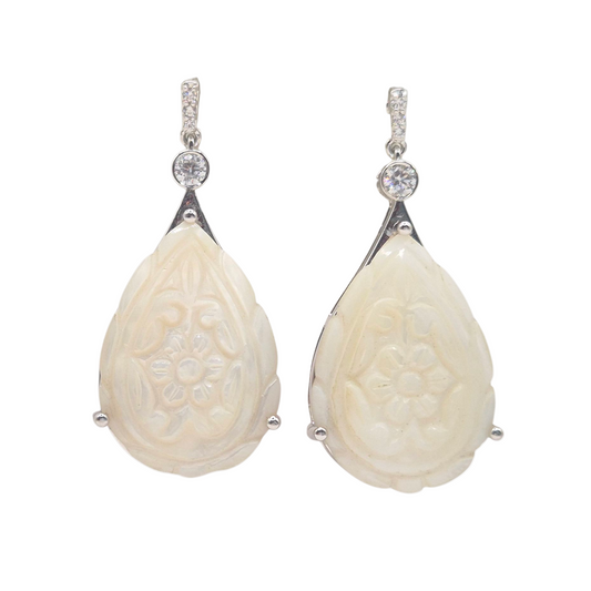 Mother of Pearl drop carved and set in silver