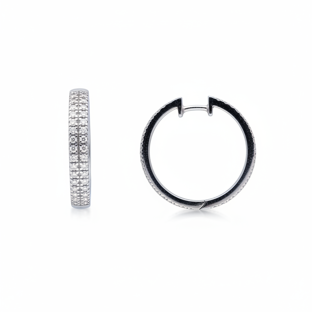 Lab Diamond Short Bali Earrings | Silver