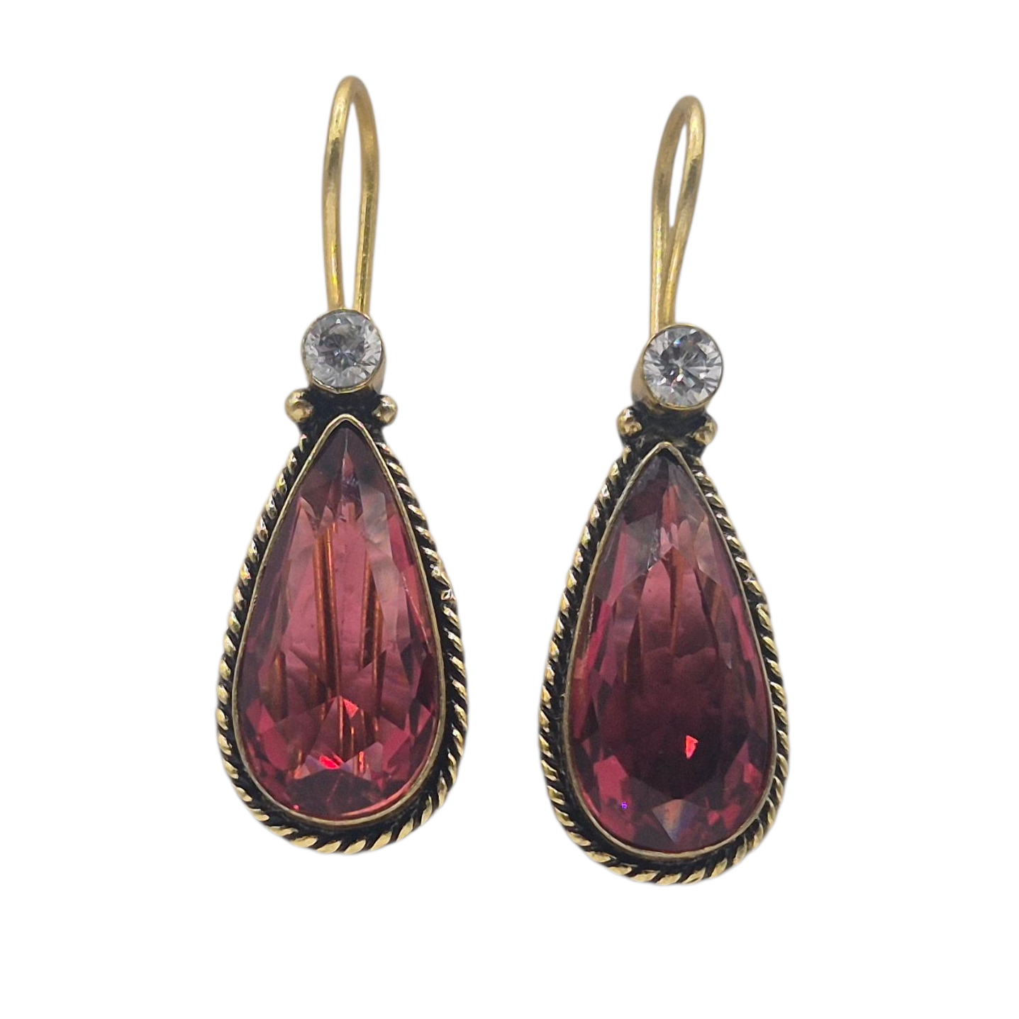 Pomegranate red quartz drop in brass