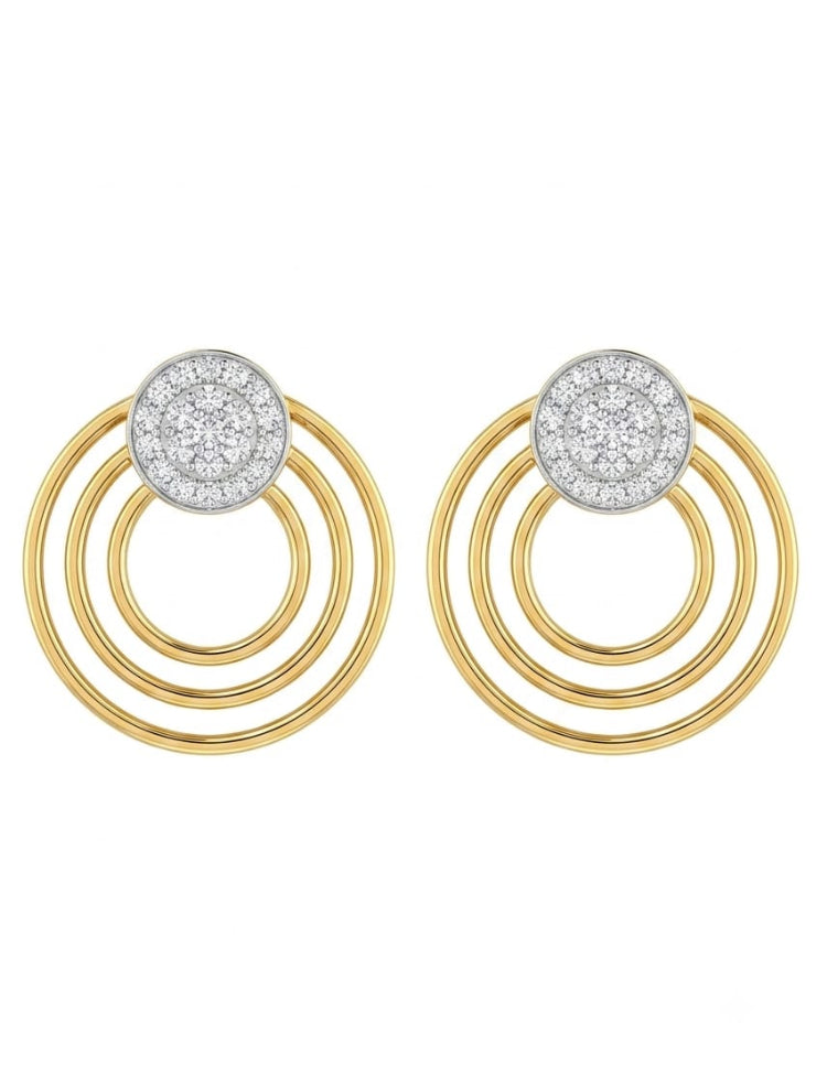 3 Ring Gold Plated Eartops with Circular Diamond Studs in 925 Sterling Silver | Lab Grown Diamond Earrings