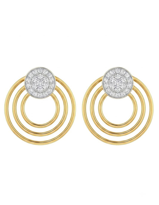 3 Ring Gold Plated Eartops with Circular Diamond Studs in 925 Sterling Silver | Lab Grown Diamond Earrings