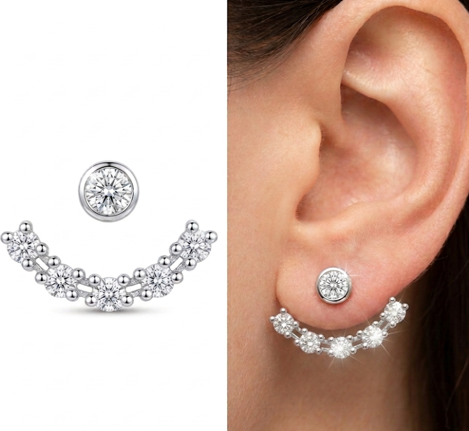 Invisible Set Lab Grown Diamond Eartops with Removable Solitaire in 925 Sterling Silver