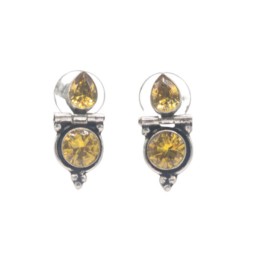 Deep Yellow cubic zirconia ear studs for daily wear in brass
