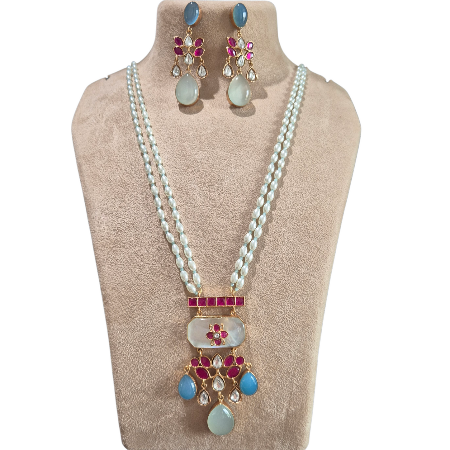 MOP Kundan Pearl Necklace Set | Brass