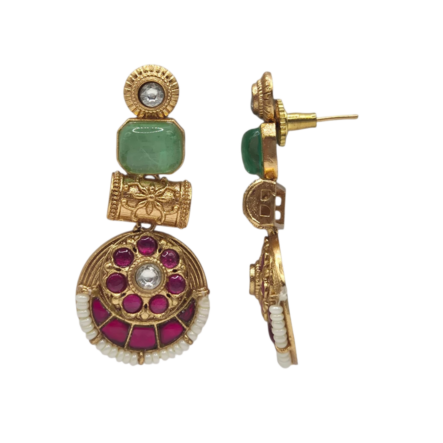 Green Rectangle and Pink Kundan chandbali style