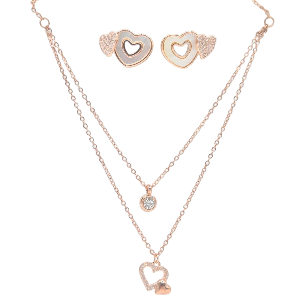 Heart Shape with CZ and White MOP in Pink Plating