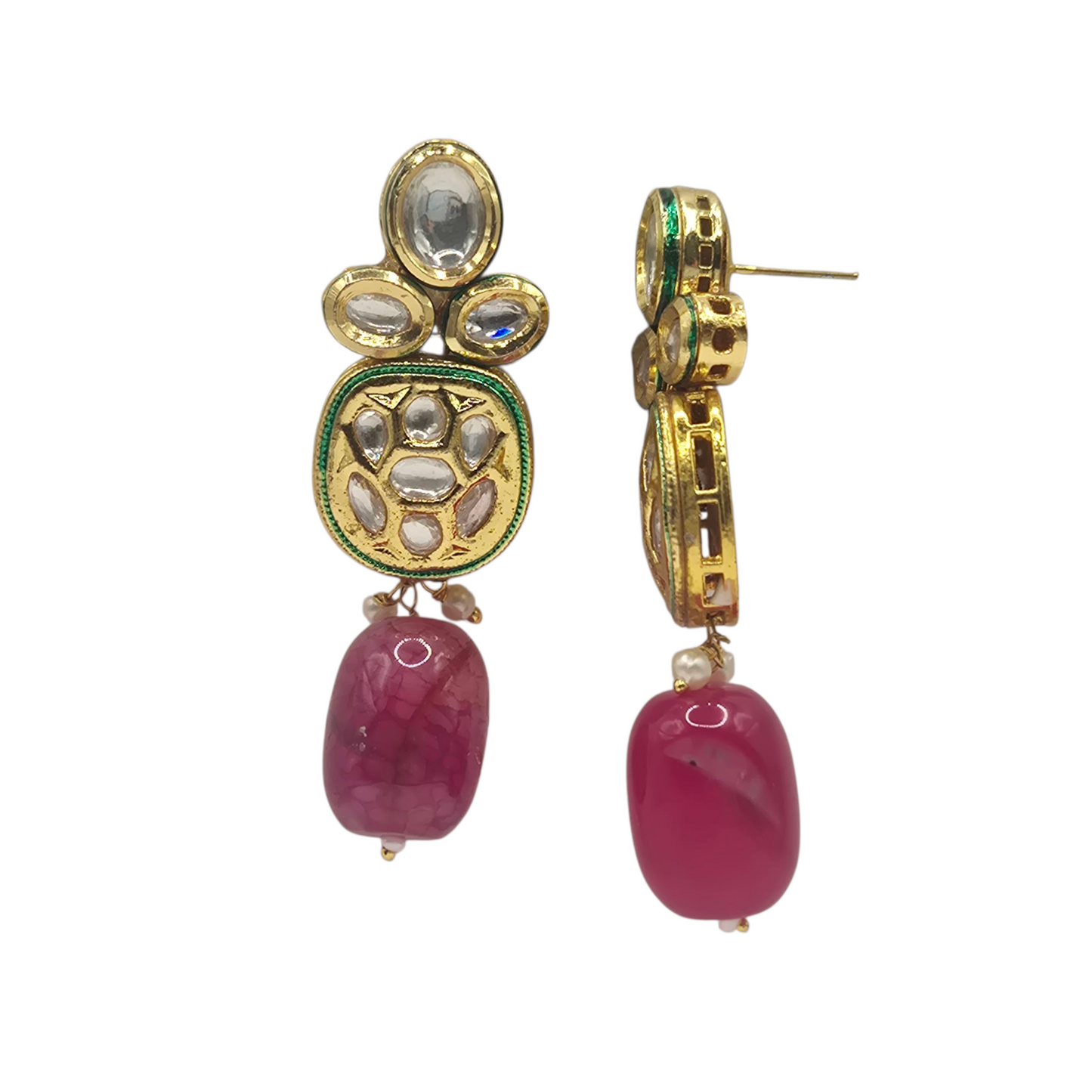 Multi-gemstone necklace with kundan in Brass