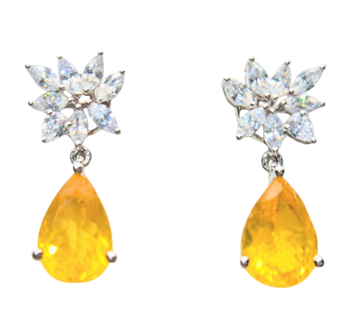 Golden Yellow drop with Marquis and pear cubic zirconia in 925 silver