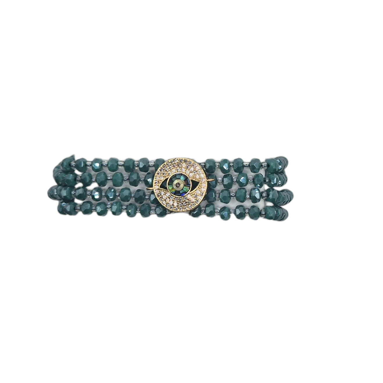 Olive Green Czech Beads with an Evil Eye Brooch